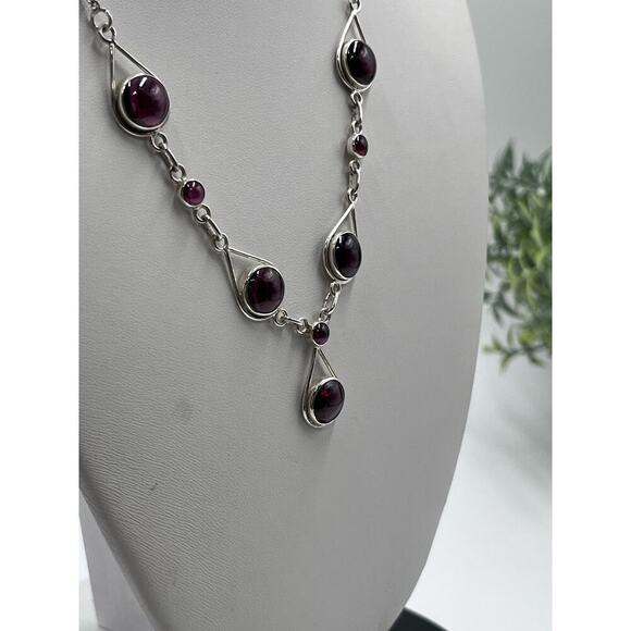 Sterling Silver 925 Semi Precious Stone Garnet Y Necklace and Ring Set Sz 8 - Picture 9 of 16